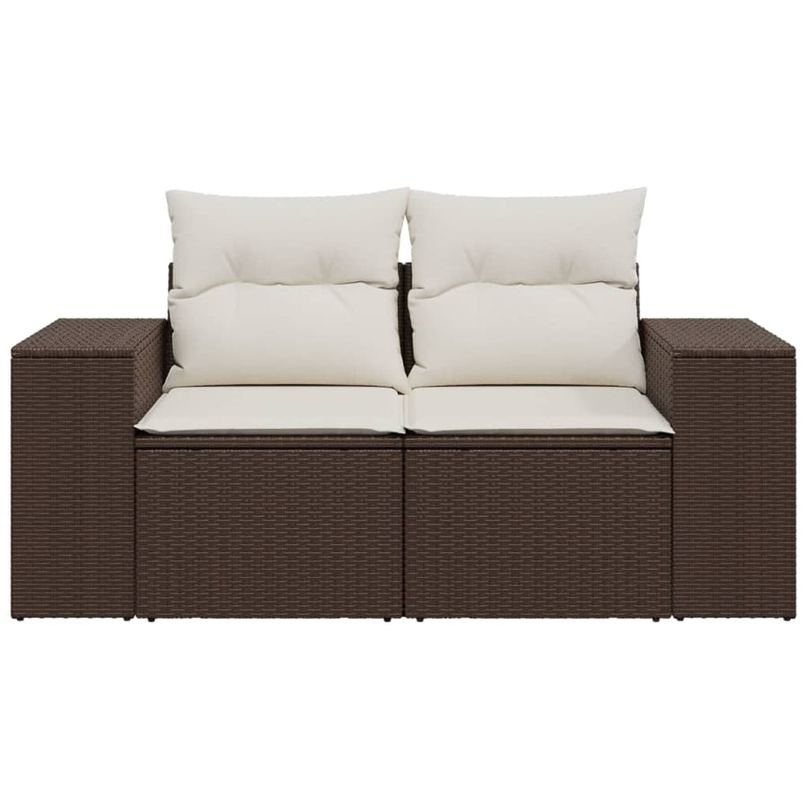 Tuinbank 2-zits met kussens poly rattan bruin