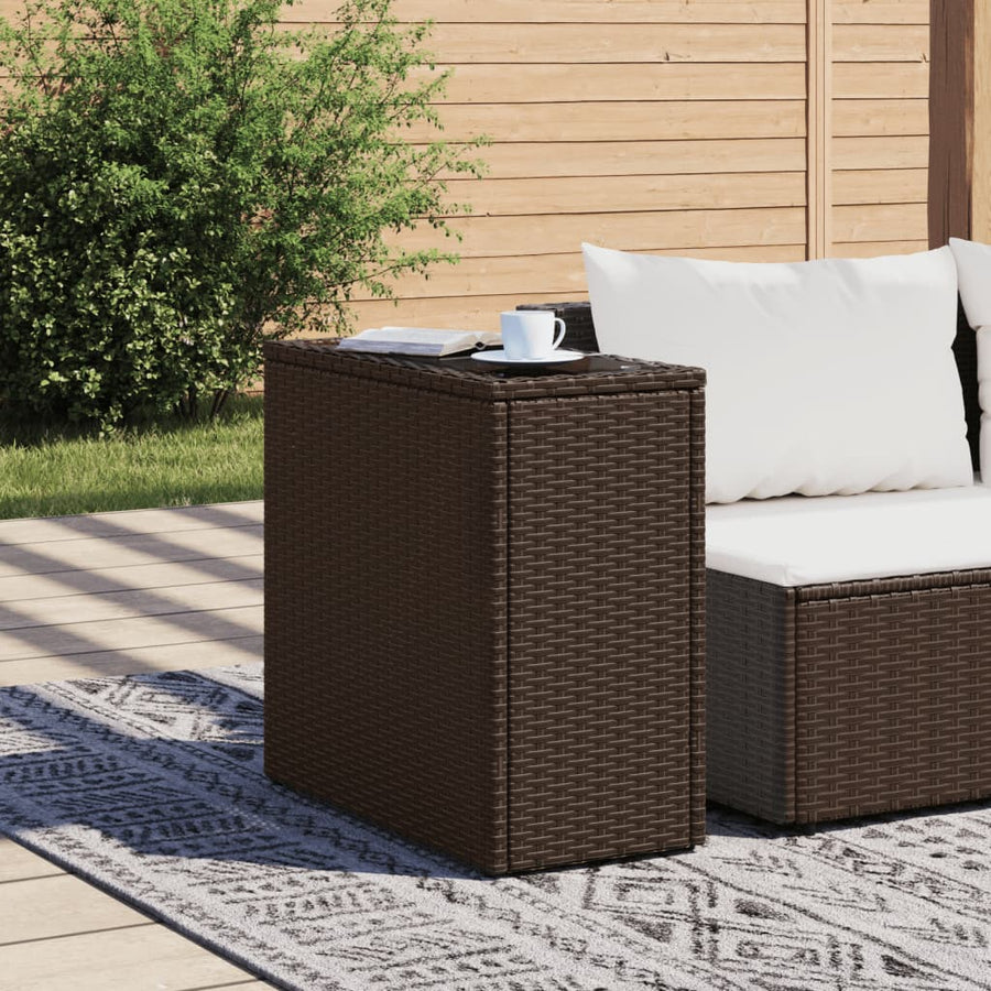 Tuinbijzettafel met glazen blad 58x27,5x55 cm poly rattan bruin