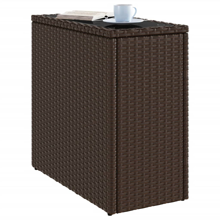 Tuinbijzettafel met glazen blad 58x27,5x55 cm poly rattan bruin
