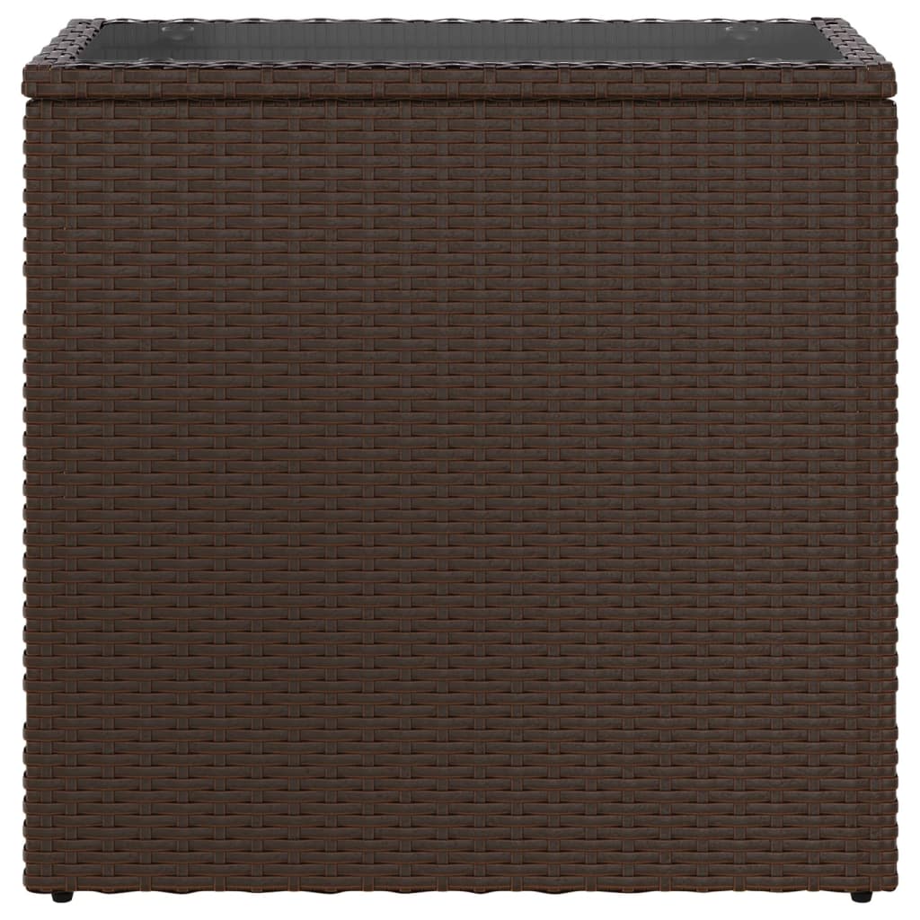 Tuinbijzettafel met glazen blad 58x27,5x55 cm poly rattan bruin