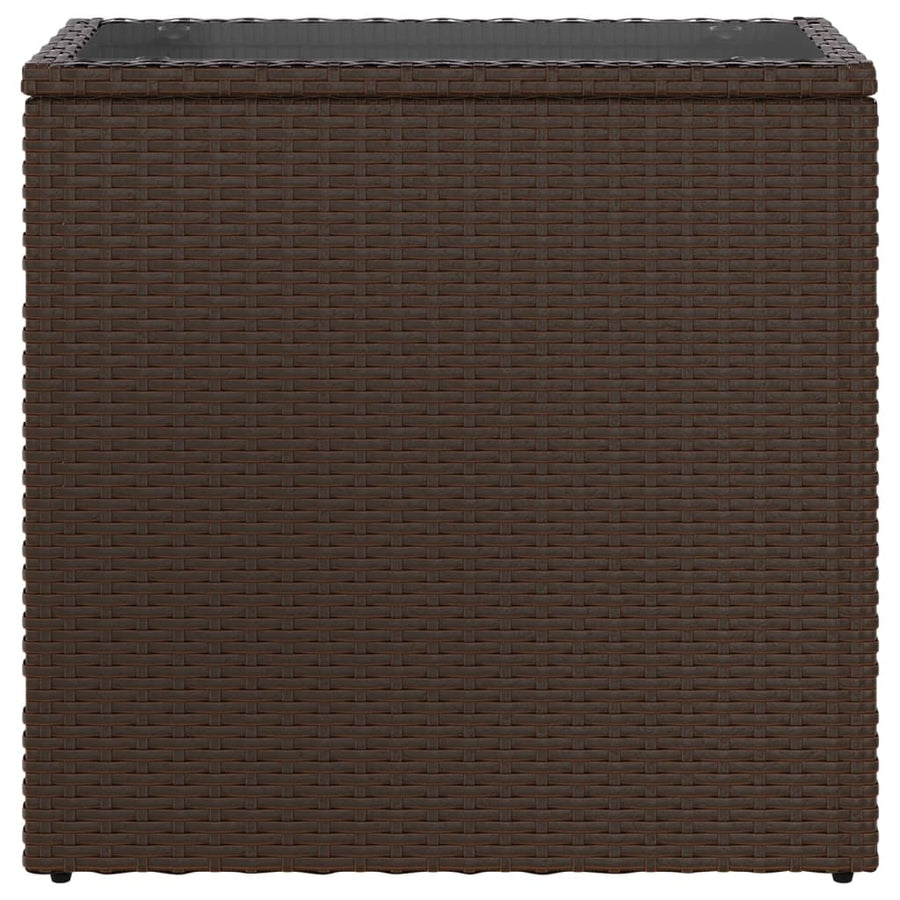 Tuinbijzettafel met glazen blad 58x27,5x55 cm poly rattan bruin