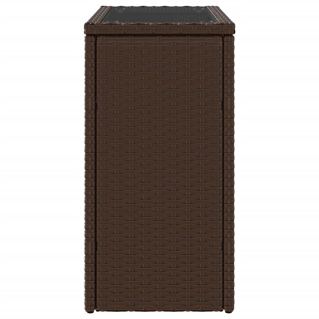 Tuinbijzettafel met glazen blad 58x27,5x55 cm poly rattan bruin