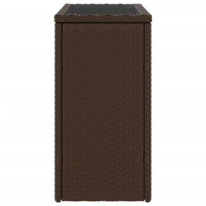 Tuinbijzettafel met glazen blad 58x27,5x55 cm poly rattan bruin