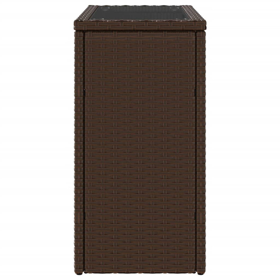 Tuinbijzettafel met glazen blad 58x27,5x55 cm poly rattan bruin