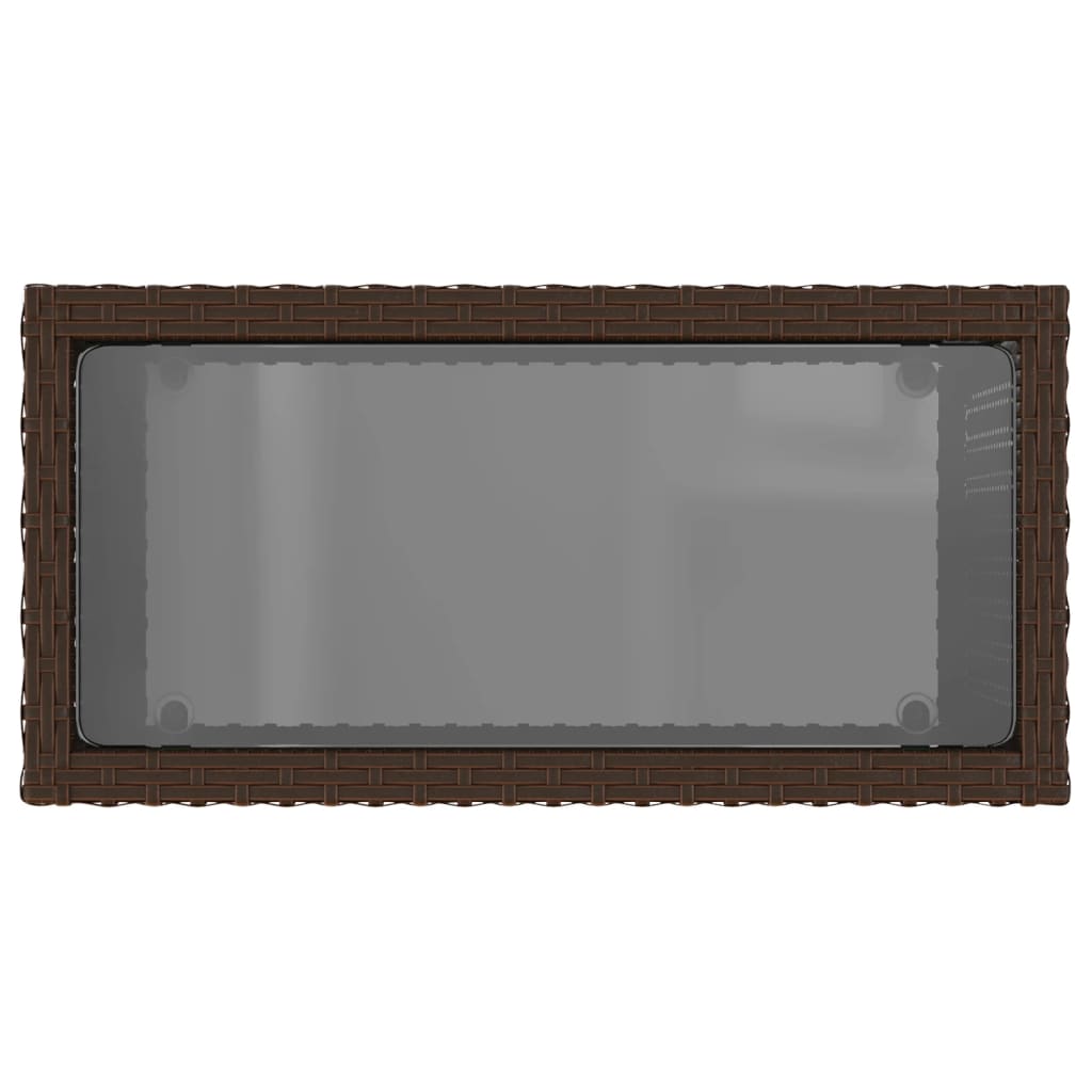 Tuinbijzettafel met glazen blad 58x27,5x55 cm poly rattan bruin