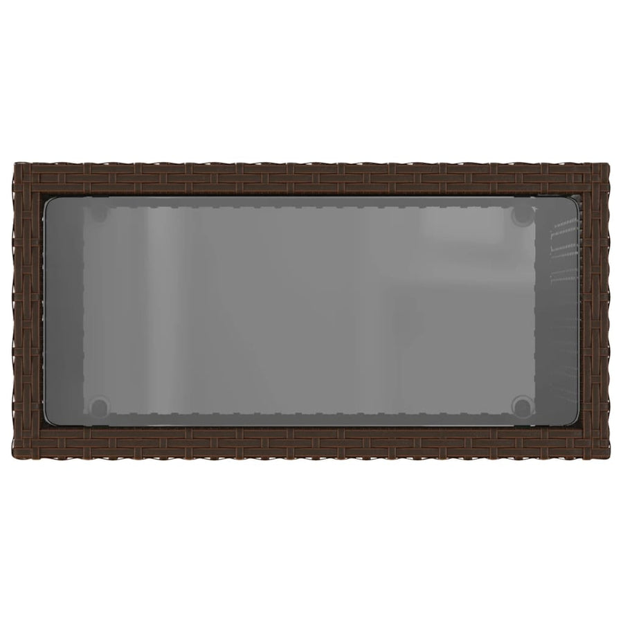 Tuinbijzettafel met glazen blad 58x27,5x55 cm poly rattan bruin