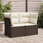 2-seater garden bench with cushions poly rattan brown