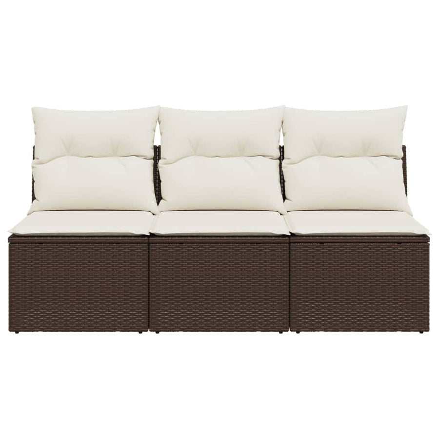 Tuinbank 3-Zits Met Kussens Poly Rattan Bruin