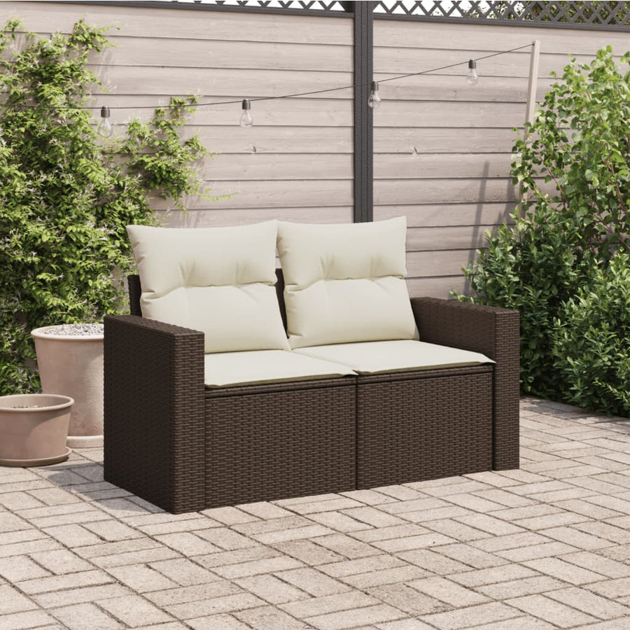 Tuinbank 2-Zits Met Kussens Poly Rattan Bruin