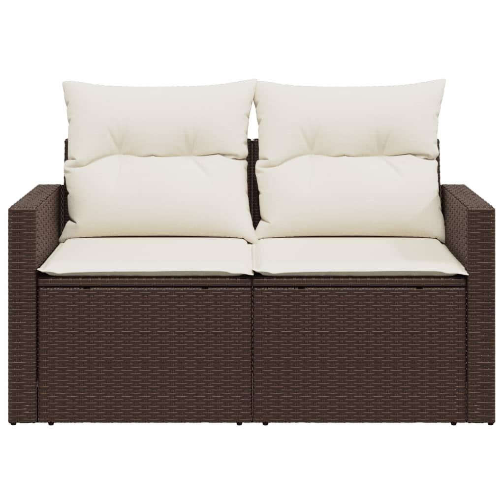 Tuinbank 2-Zits Met Kussens Poly Rattan Bruin