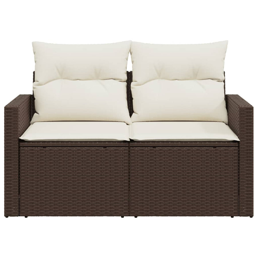Tuinbank 2-Zits Met Kussens Poly Rattan Bruin
