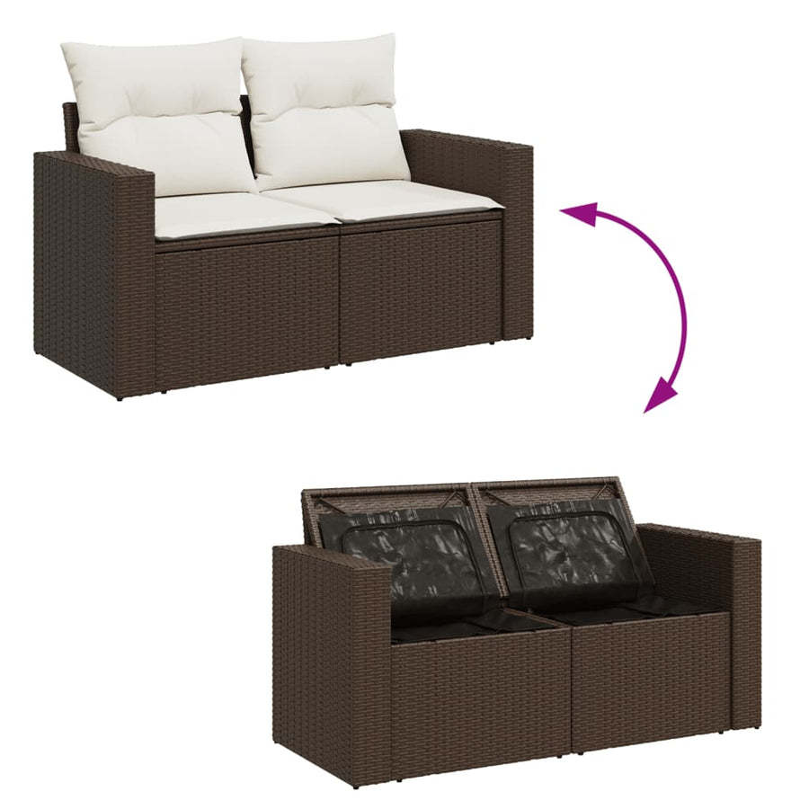 Tuinbank 2-Zits Met Kussens Poly Rattan Bruin