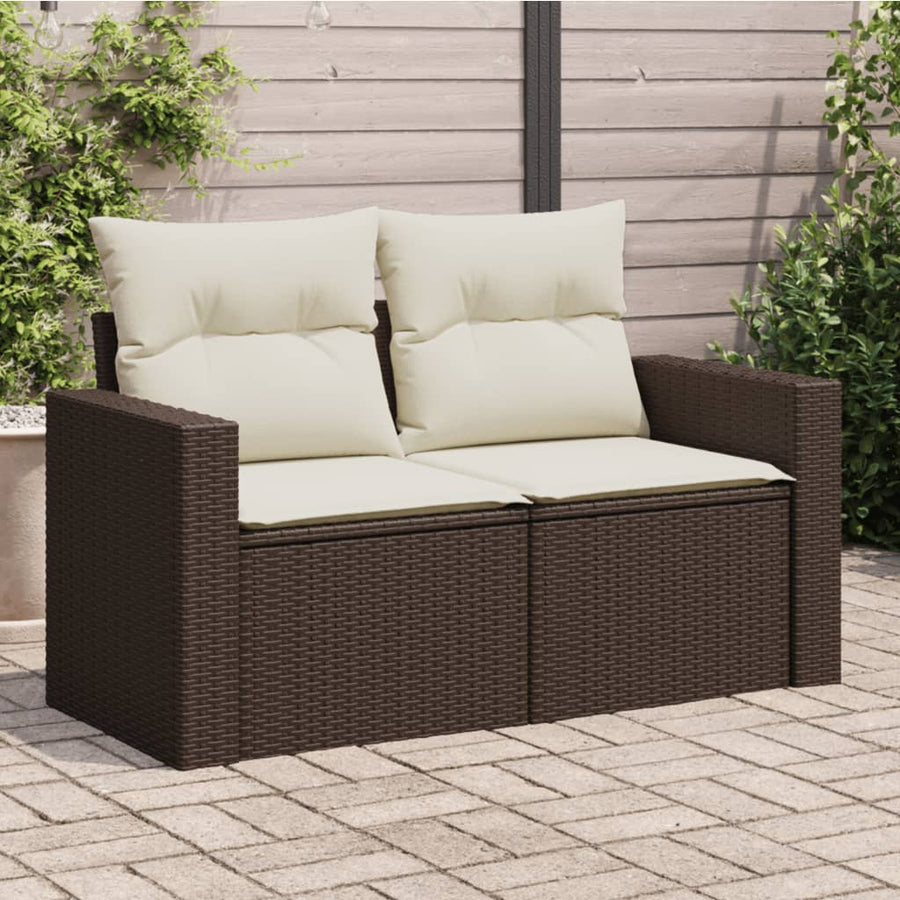 Tuinbank 2-Zits Met Kussens Poly Rattan Bruin