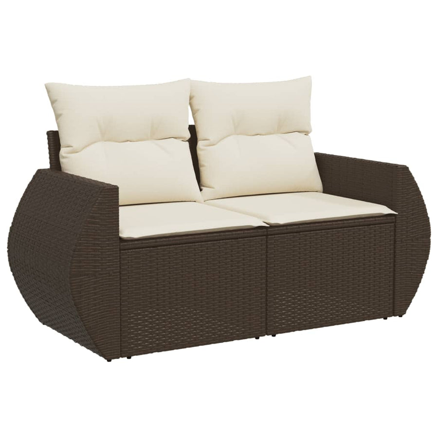 Tuinbank 2-zits met kussens poly rattan bruin
