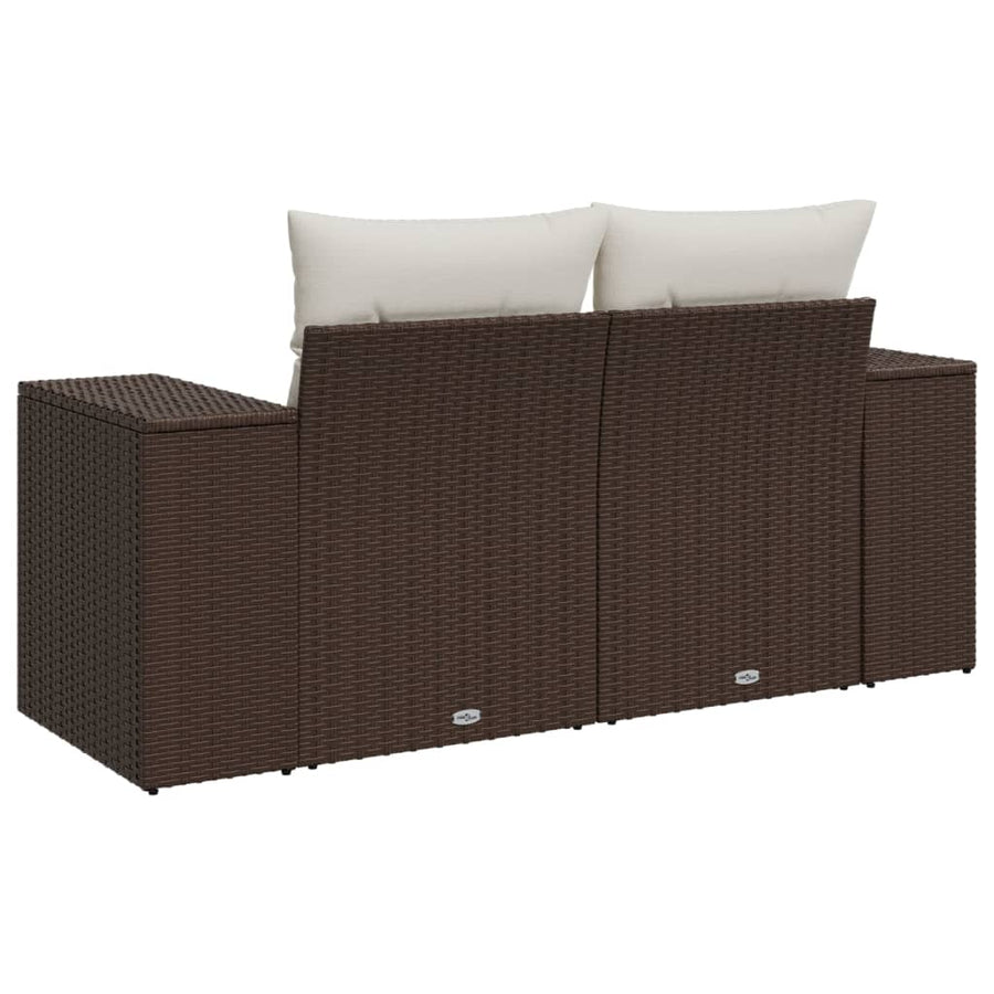 Tuinbank 2-zits met kussens poly rattan bruin