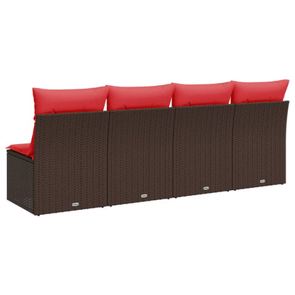 Tuinbank 4-Zits Met Kussens Poly Rattan 1 Bruin