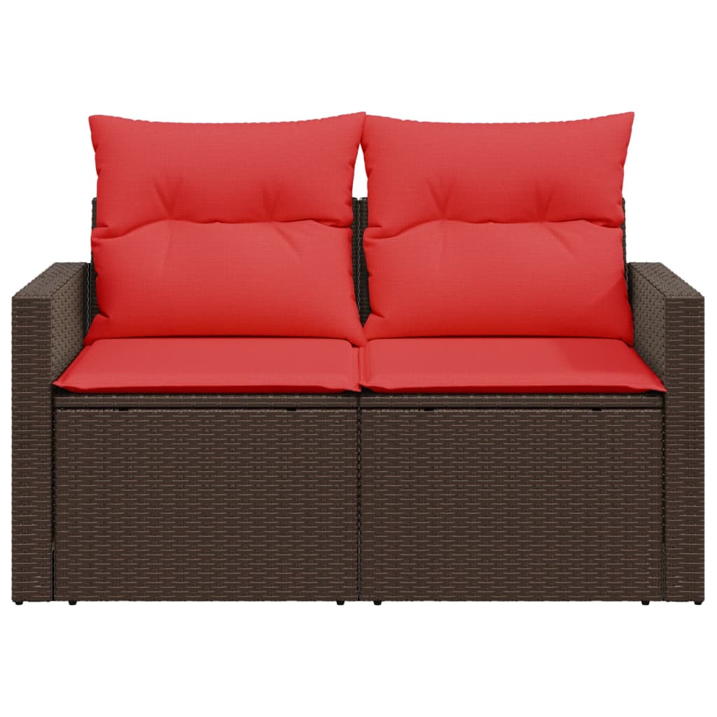 Tuinbank 2-zits met kussens poly rattan bruin
