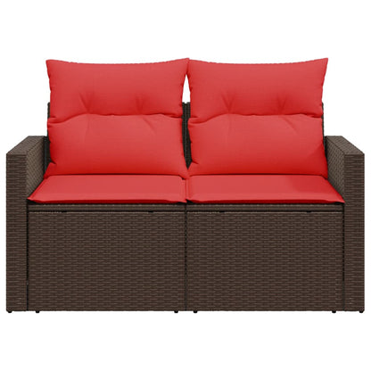 Tuinbank 2-zits met kussens poly rattan bruin