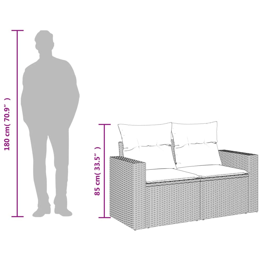Tuinbank 2-zits met kussens poly rattan bruin