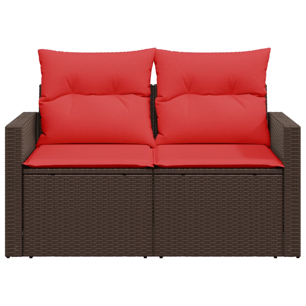 Tuinbank 2-zits met kussens poly rattan bruin