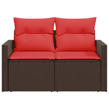 Tuinbank 2-zits met kussens poly rattan bruin
