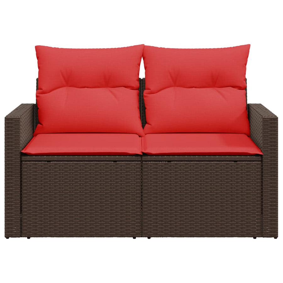 Tuinbank 2-zits met kussens poly rattan bruin