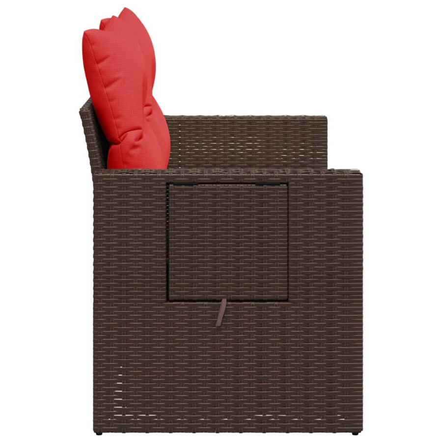 Tuinbank 2-zits met kussens poly rattan bruin