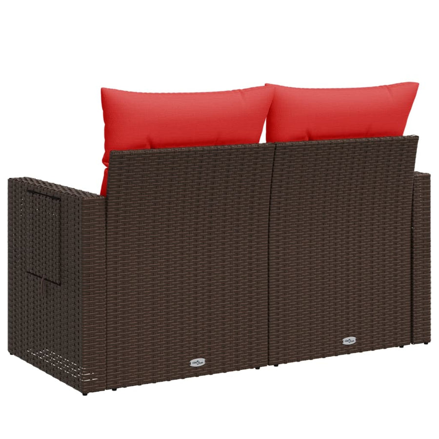 Tuinbank 2-zits met kussens poly rattan bruin