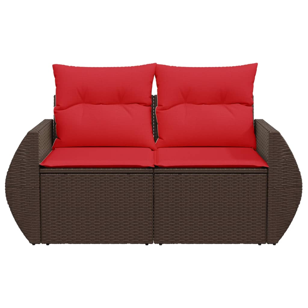 Tuinbank 2-zits met kussens poly rattan bruin