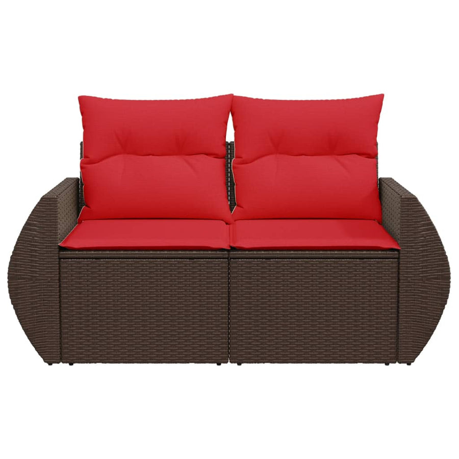 Tuinbank 2-zits met kussens poly rattan bruin