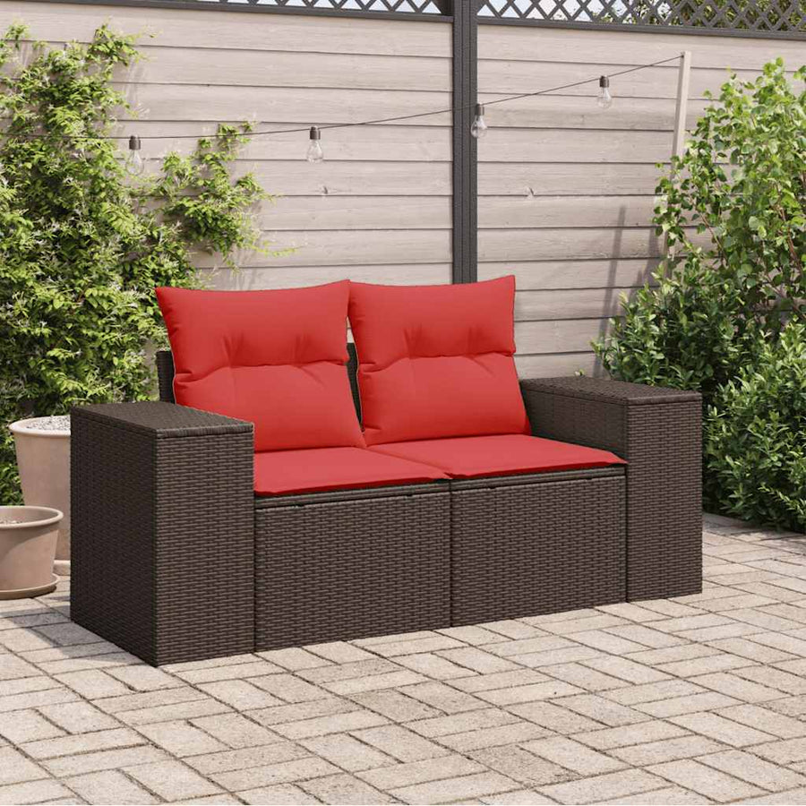 Tuinbank 2-zits met kussens poly rattan bruin