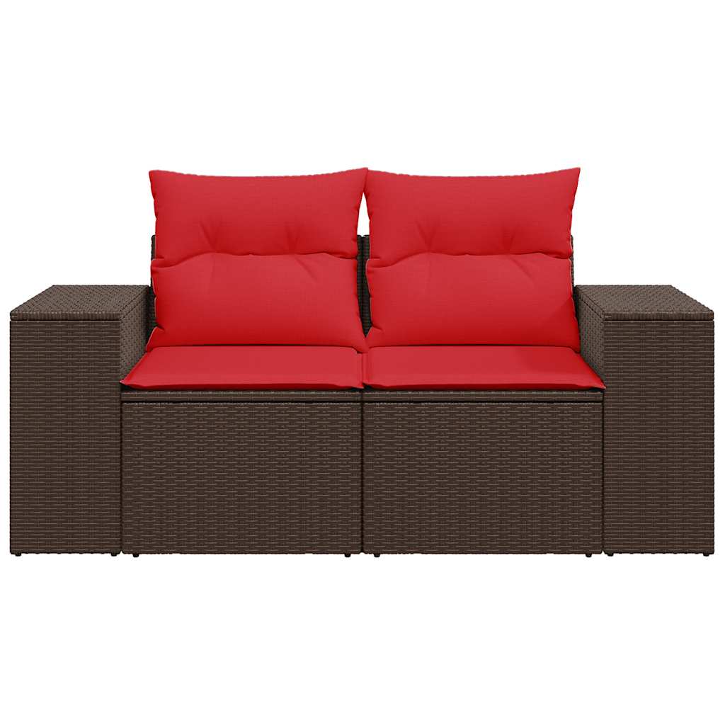 Tuinbank 2-zits met kussens poly rattan bruin