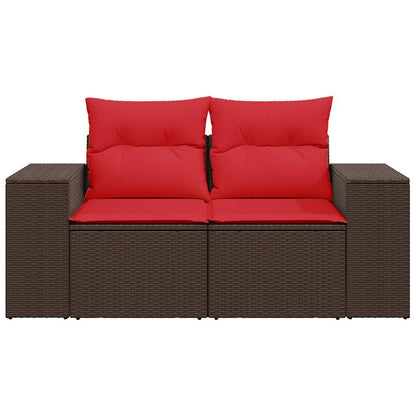 Tuinbank 2-zits met kussens poly rattan bruin