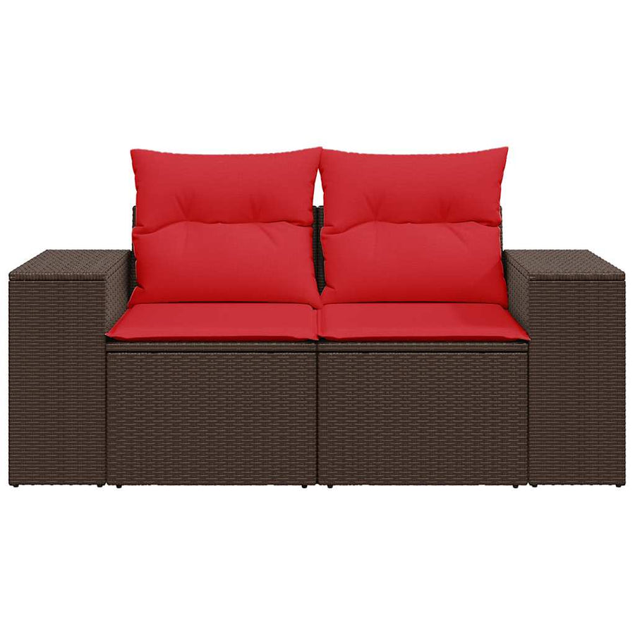 Tuinbank 2-zits met kussens poly rattan bruin