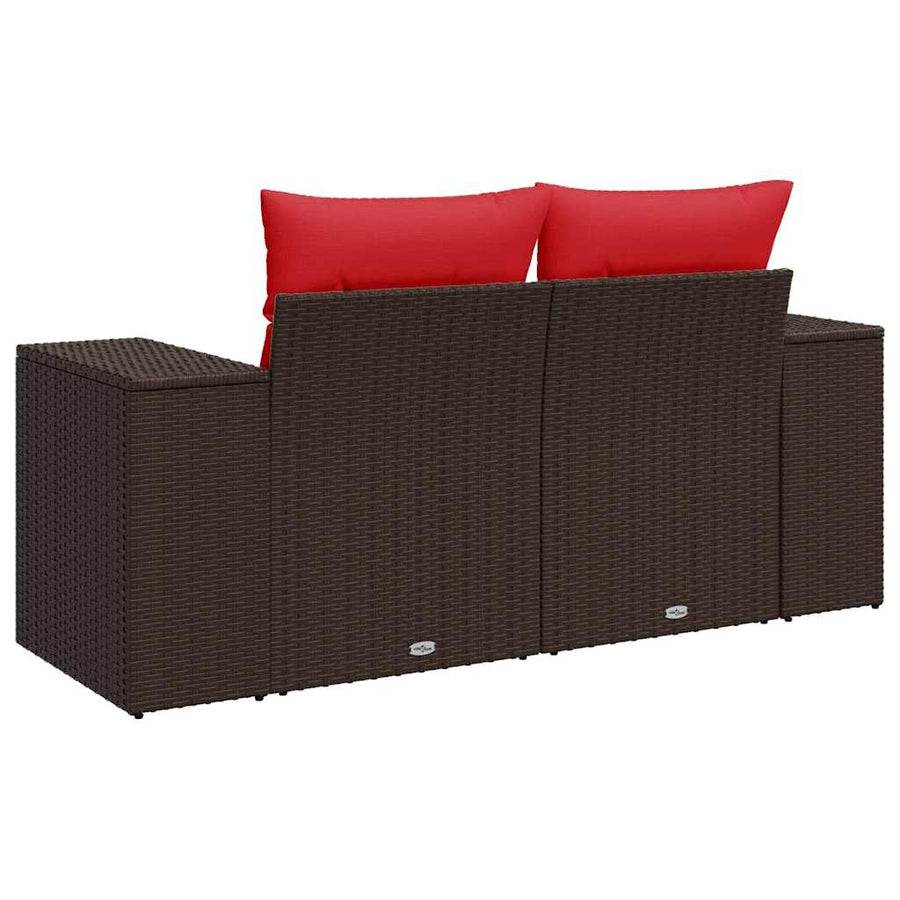 Tuinbank 2-zits met kussens poly rattan bruin