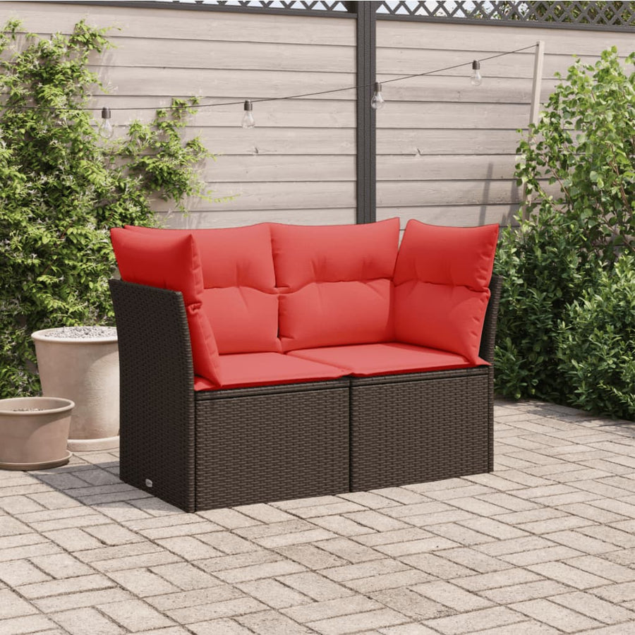Tuinbank 2-Zits Met Kussens Poly Rattan 1 Bruin