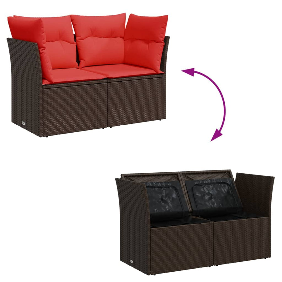 Tuinbank 2-Zits Met Kussens Poly Rattan 1 Bruin