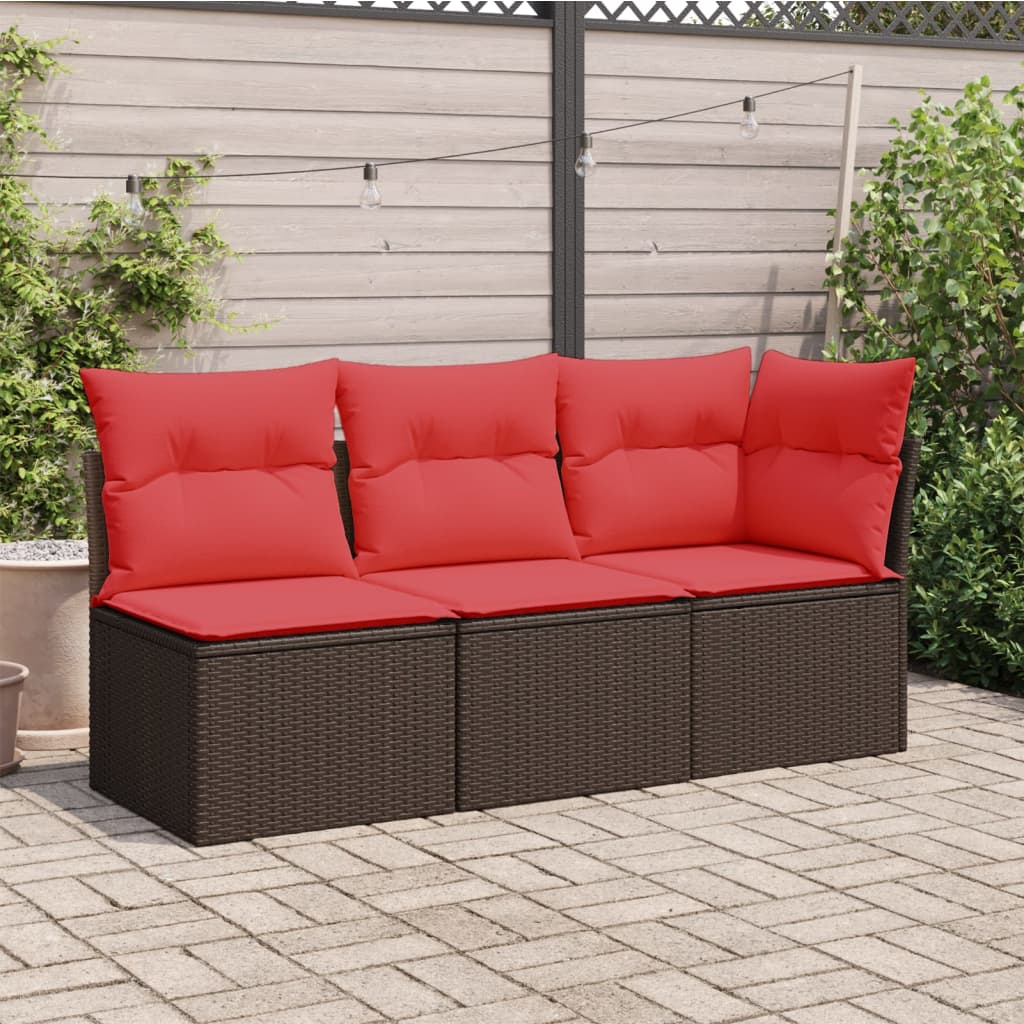 Tuinbank 3-Zits Met Kussens Poly Rattan 1 Bruin