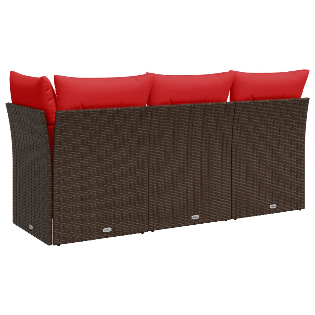 Tuinbank 3-Zits Met Kussens Poly Rattan 1 Bruin