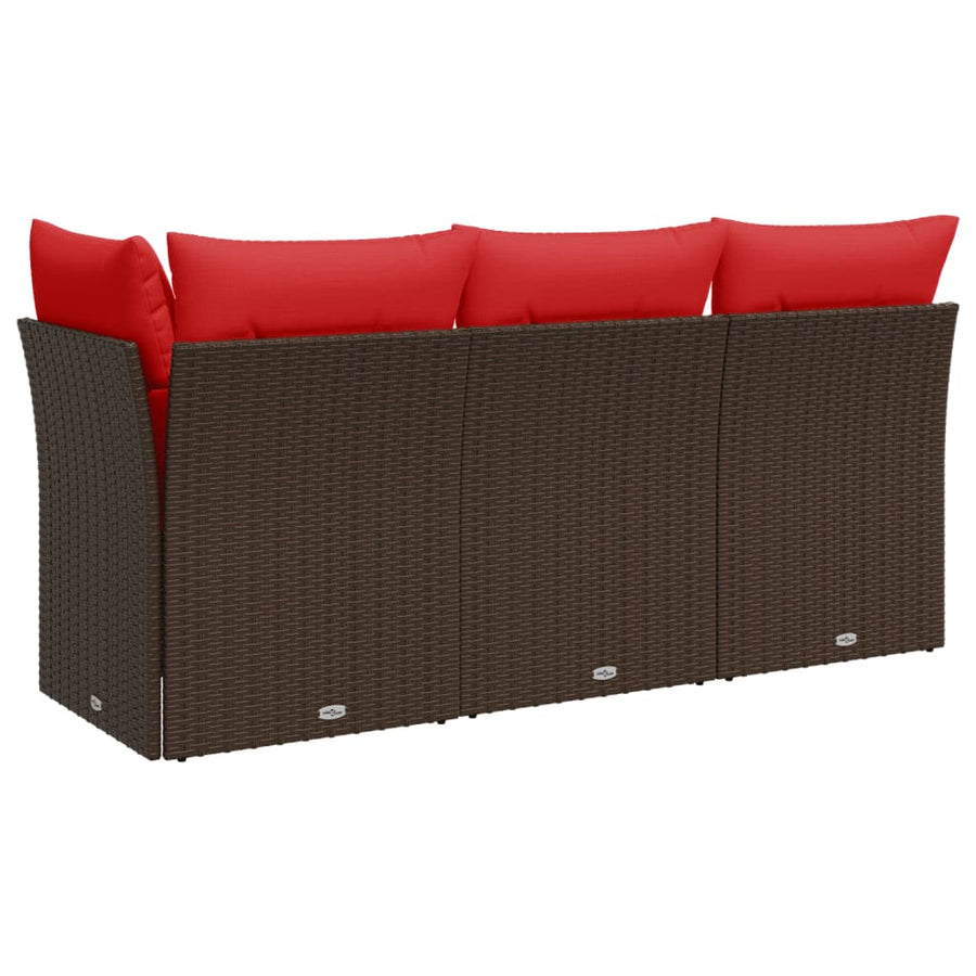 Tuinbank 3-Zits Met Kussens Poly Rattan 1 Bruin
