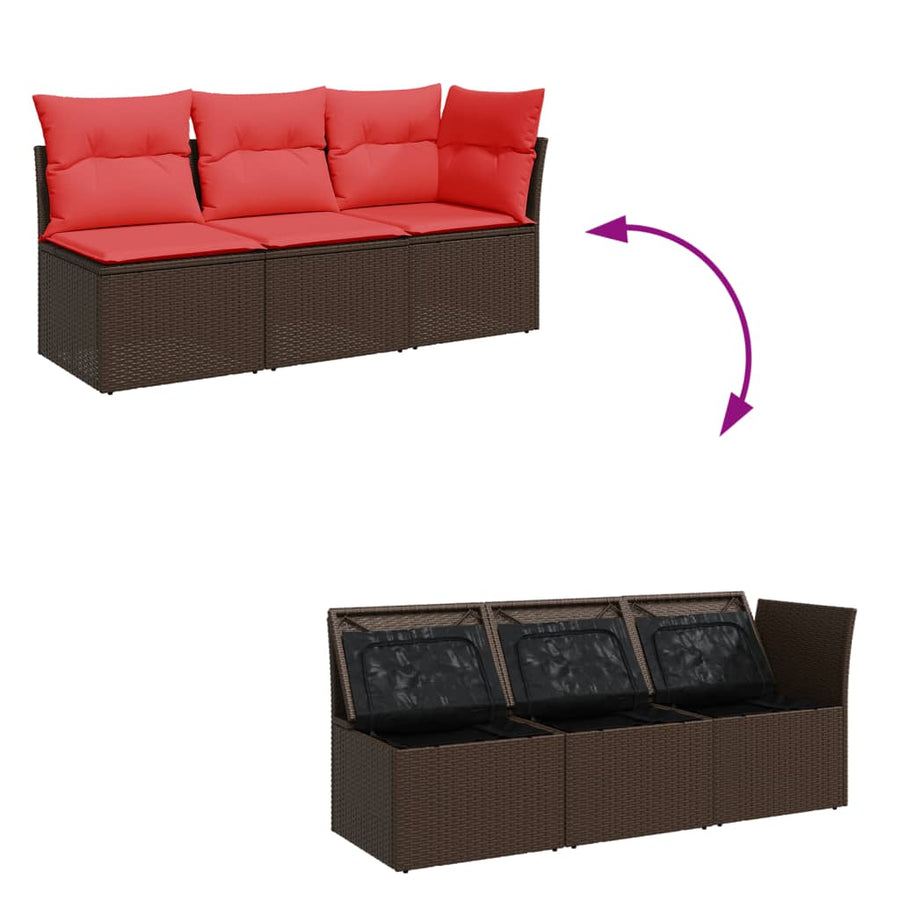 Tuinbank 3-Zits Met Kussens Poly Rattan 1 Bruin
