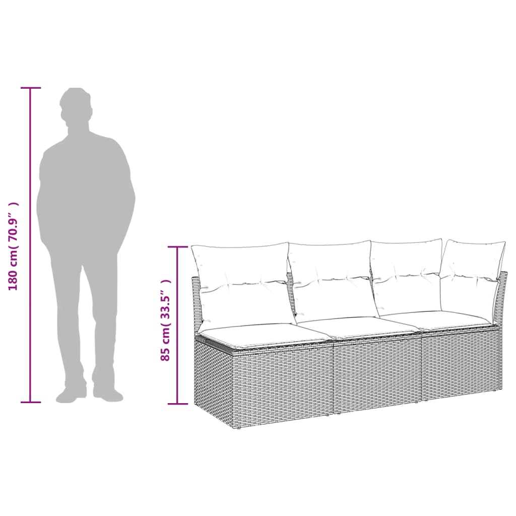 Tuinbank 3-Zits Met Kussens Poly Rattan 1 Bruin