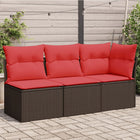 Garden bench with cushions 3-seater poly rattan brown