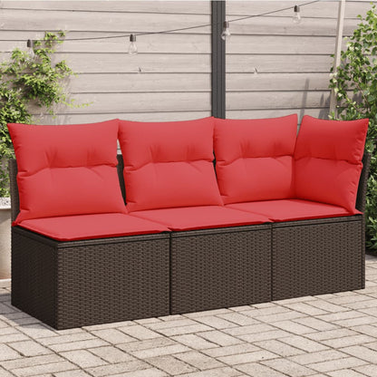 Tuinbank 3-Zits Met Kussens Poly Rattan 1 Bruin