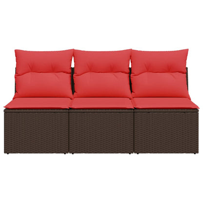 Tuinbank 3-Zits Met Kussens Poly Rattan 1 Bruin