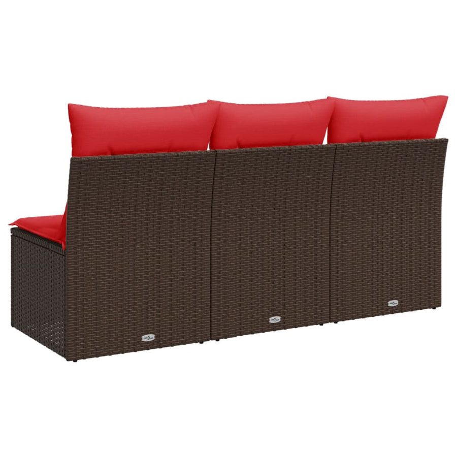Tuinbank 3-Zits Met Kussens Poly Rattan 1 Bruin
