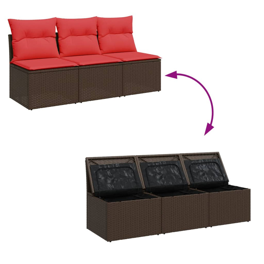 Tuinbank 3-Zits Met Kussens Poly Rattan 1 Bruin