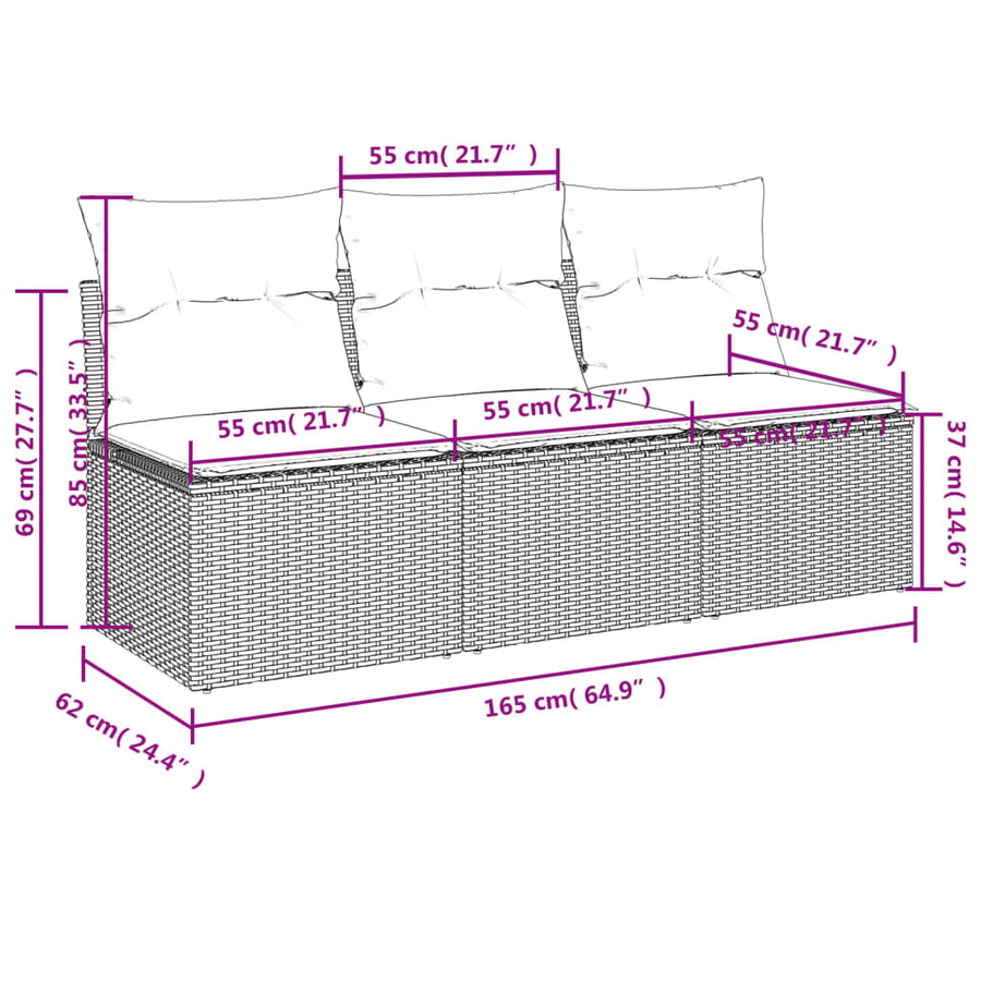 Tuinbank 3-Zits Met Kussens Poly Rattan 1 Bruin