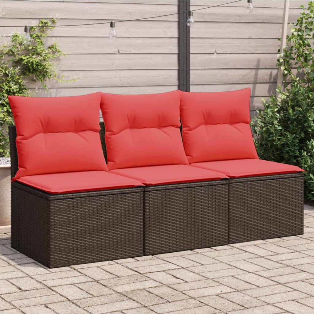 Tuinbank 3-Zits Met Kussens Poly Rattan 1 Bruin