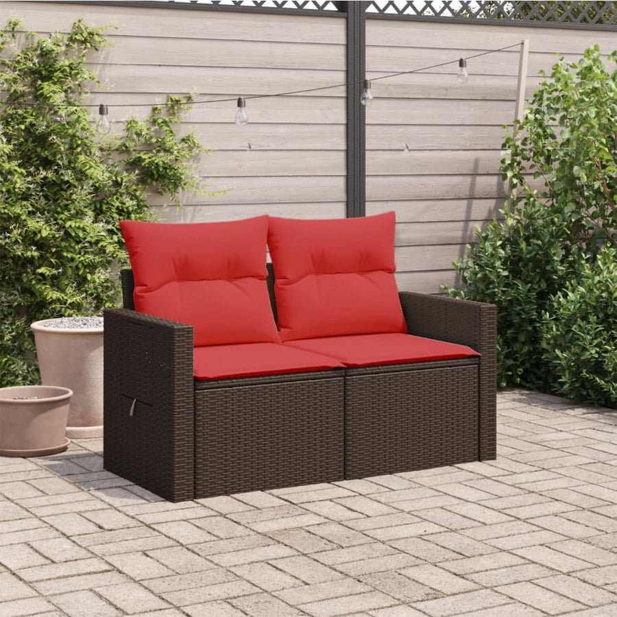 Tuinbank 2-zits met kussens poly rattan bruin